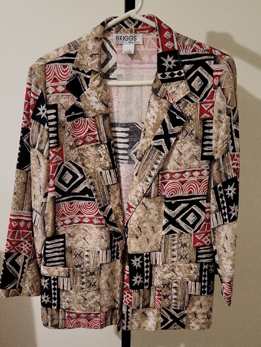Vintage Womens Patchwork Pattern Blazer Patriotic Tribal Size 12